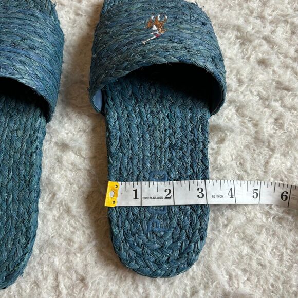 Polo Ralph Lauren Womens US 11 EU 43 Raffia Sandal Sheep Leather Blue Boho Beach - Picture 12 of 14